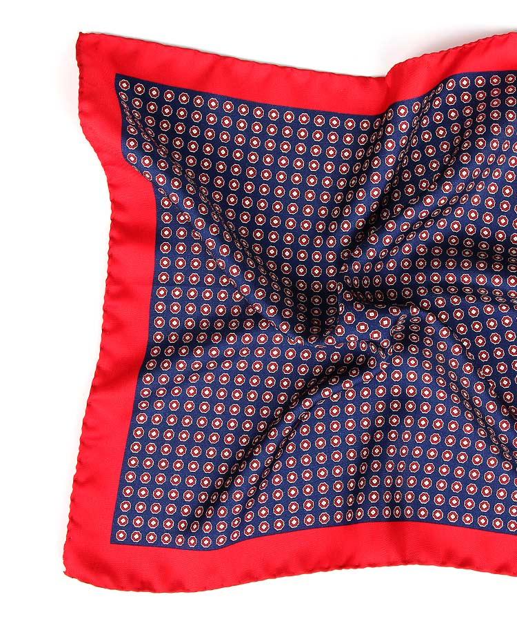 Navy & Red Italian 100% Silk Pocket Square