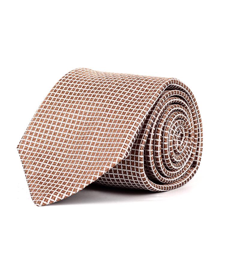 Light Brown Check Italian 100% Silk Tie