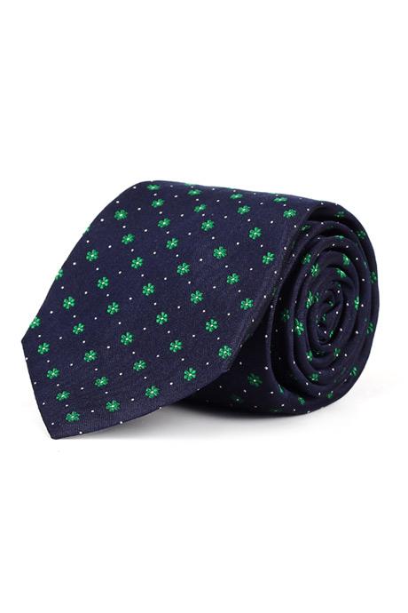 Navy Italian Handmade 100% Silk Tie with Floral Pattern