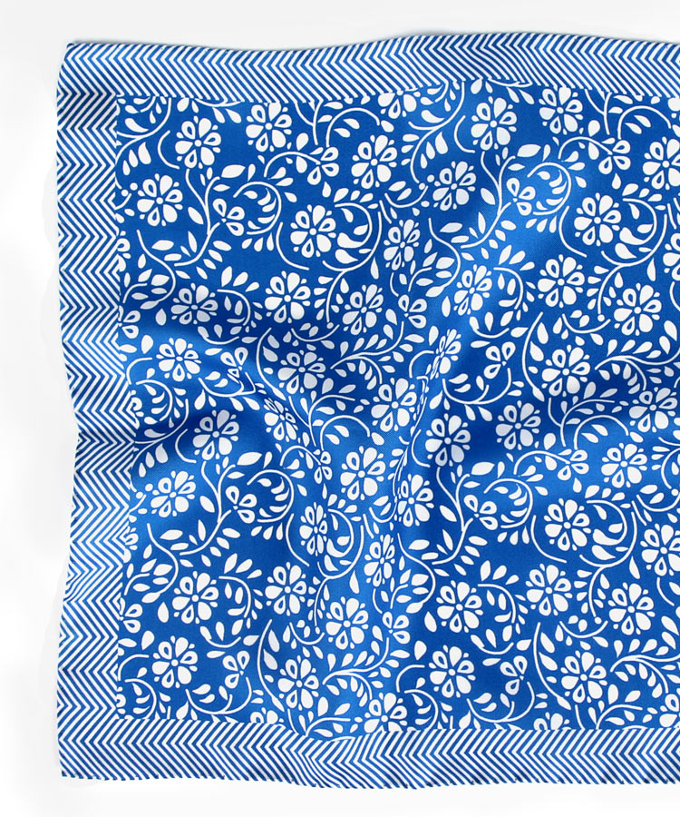 Light Blue Floral Italian 100% Silk Pocket Square