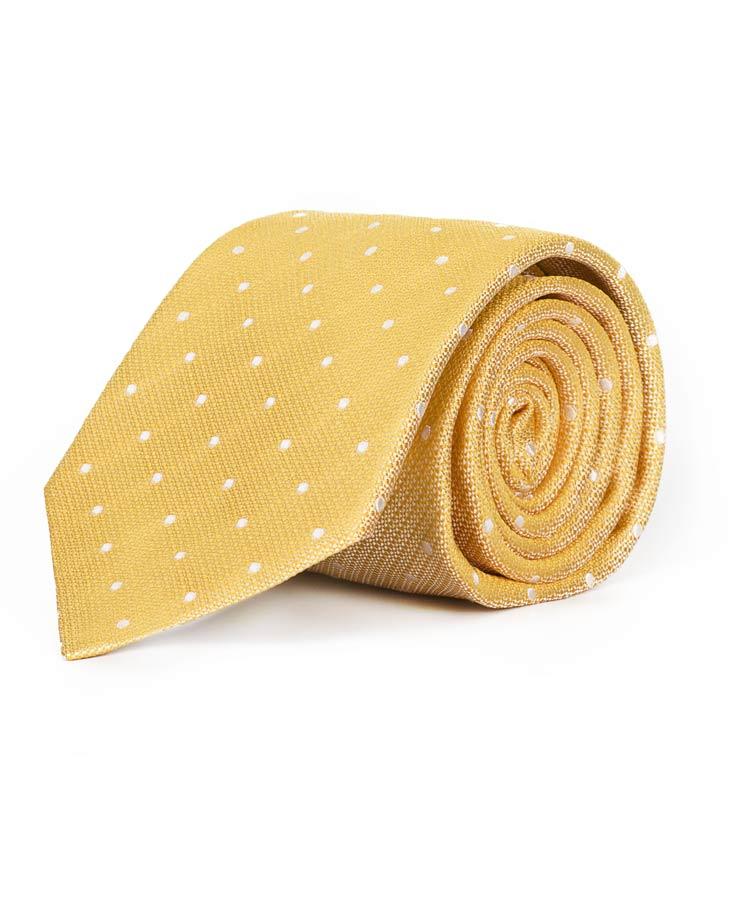 Yellow Dotted Italian 100% Silk Tie