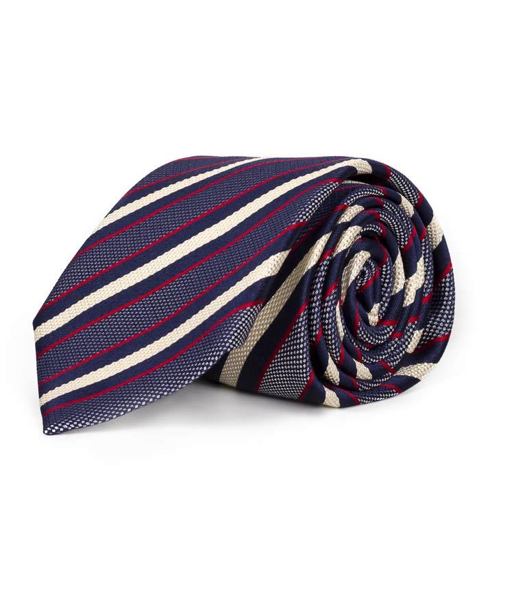 Blue, Navy & Red Stripes 100% Silk Tie