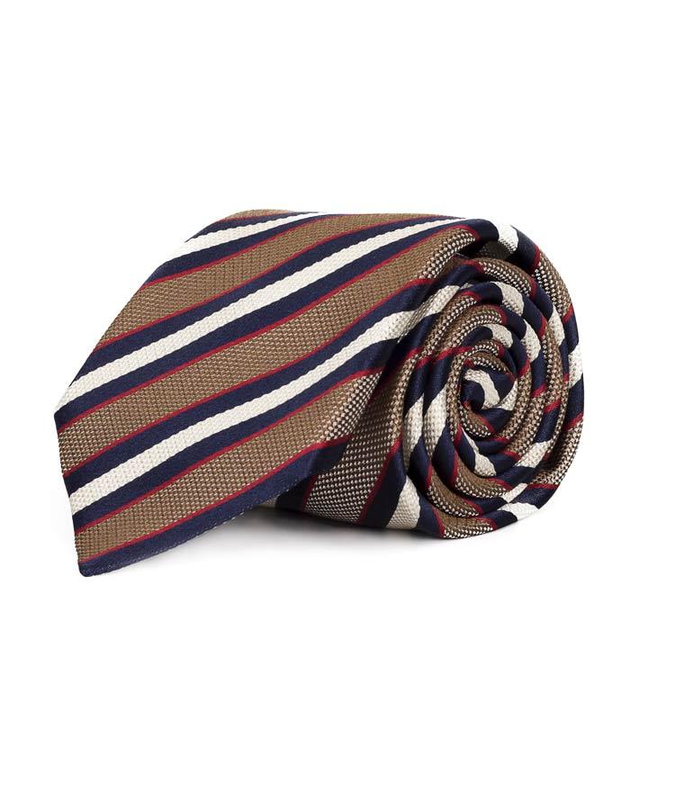 Bronze, Cream & Navy Stripes 100% Silk Tie