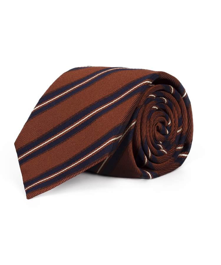 Copper & Navy Stripes 100% Silk Tie