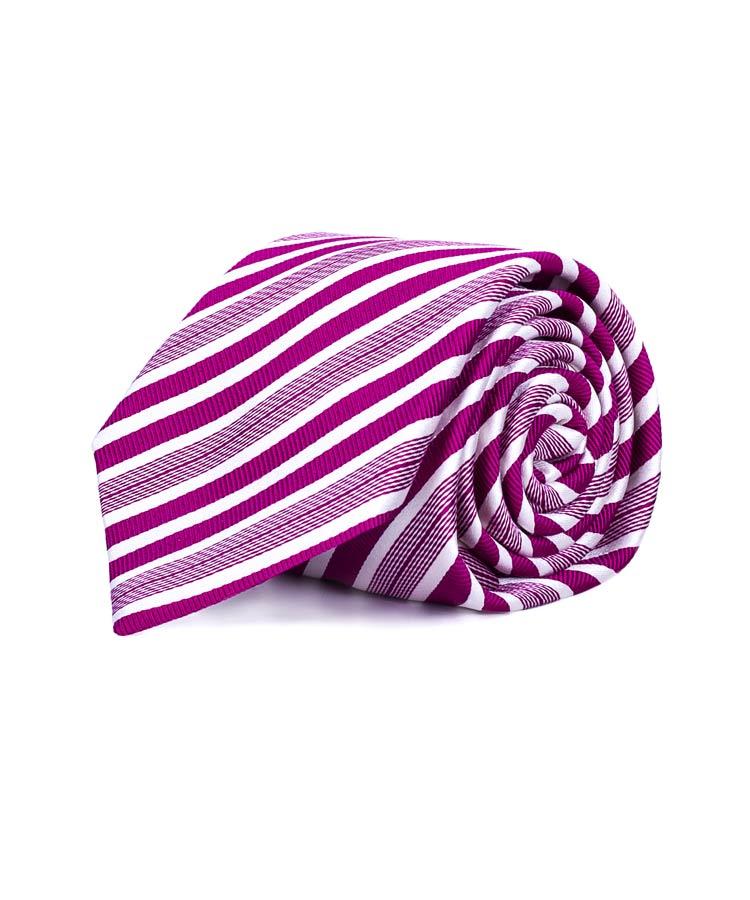 Magenta & White Stripes Italian 100% Silk Tie