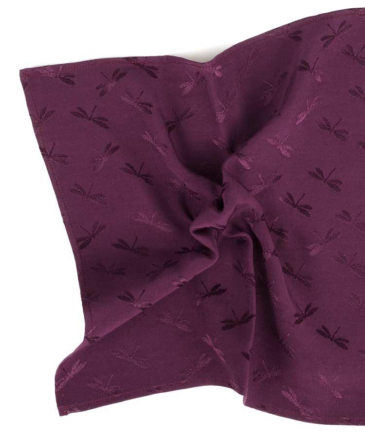 Burgundy Cotton Pocket Square with Dragonfly Pattern