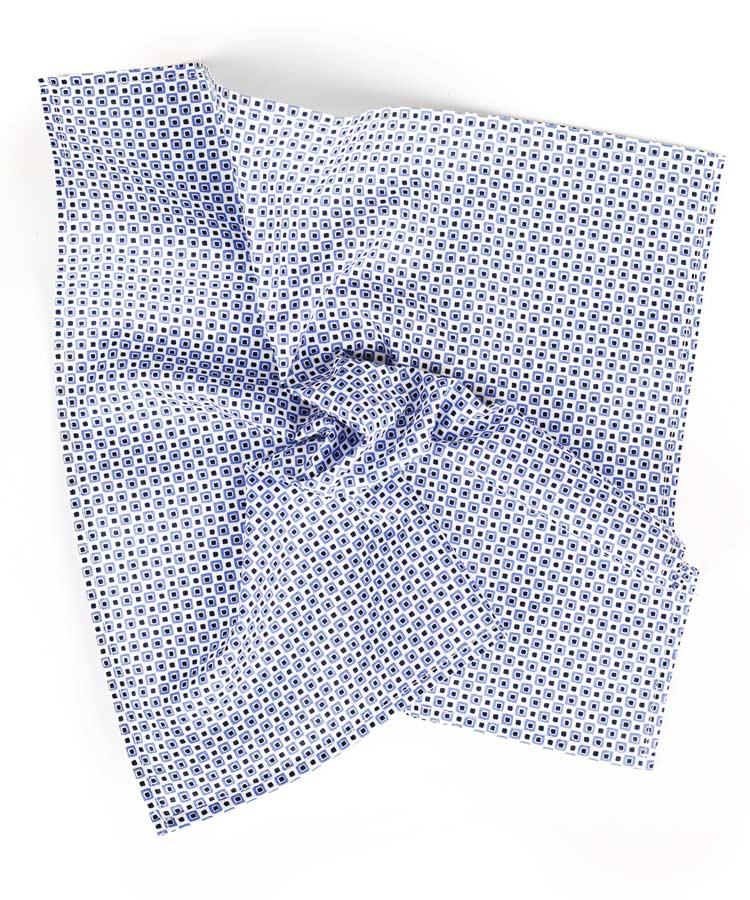 White Cotton Pocket Square with Blue Pattern