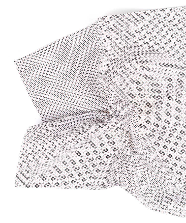 White Pocket Square with Navy and Red Pattern