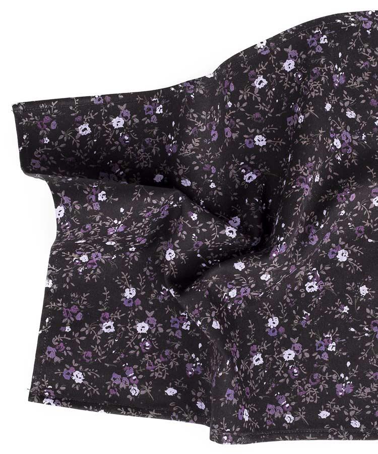 Black Cotton pocket square with Purple Flowers