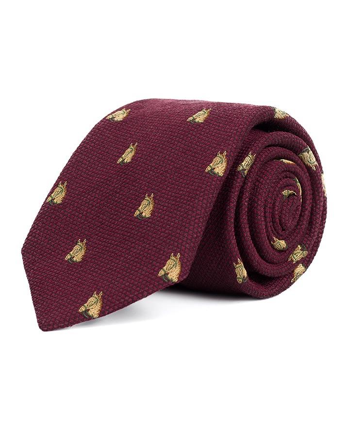 Horse Pattern Burgundy Wool & Silk Tie