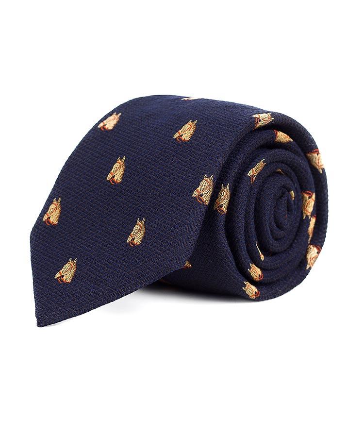 Horse Pattern Navy Wool & Silk Tie