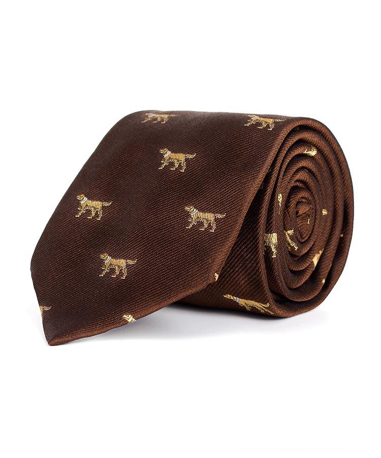 Dog Pattern Brown 100% Silk Tie