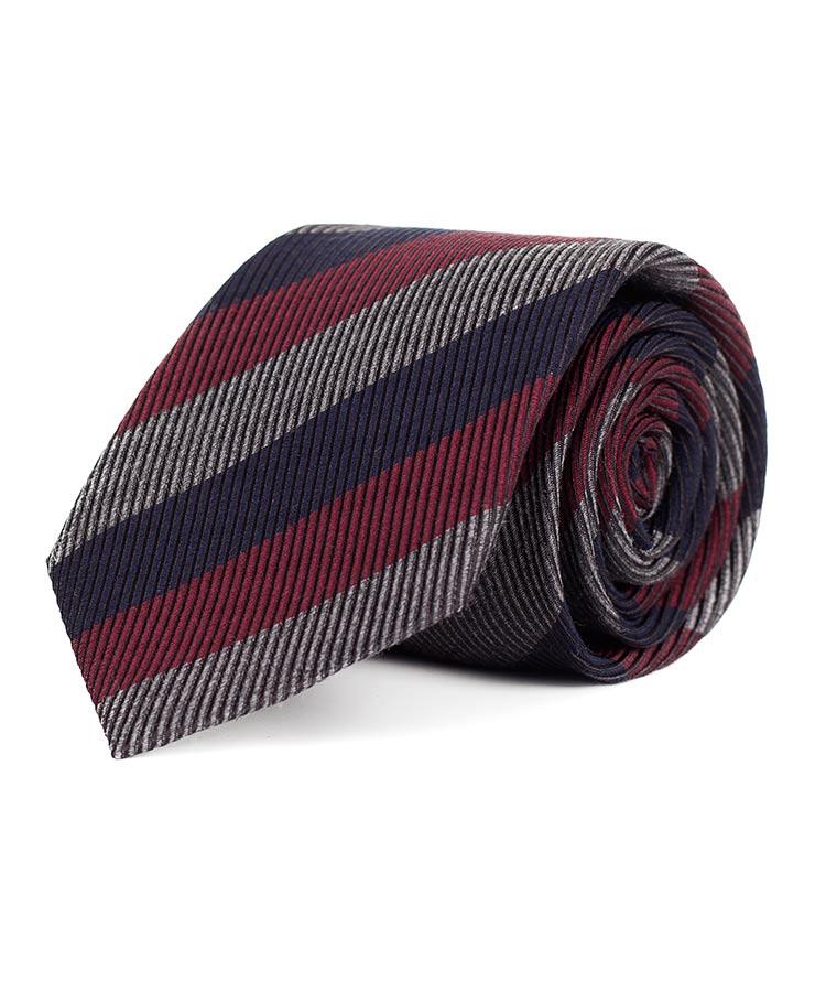 Blue, Burgundy and Grey Wool & Silk Tie