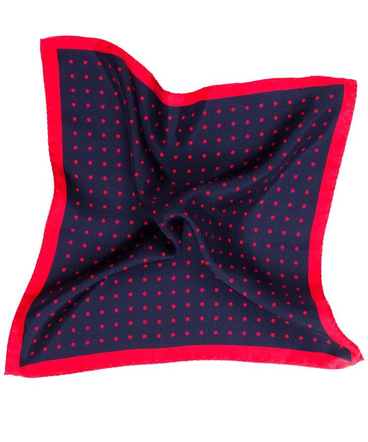 Navy & Red Dotted Italian 100% Silk Pocket Square