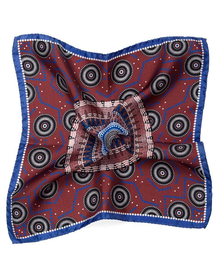 Brown & Blue Multi Pattern Italian 100% Silk Pocket Square