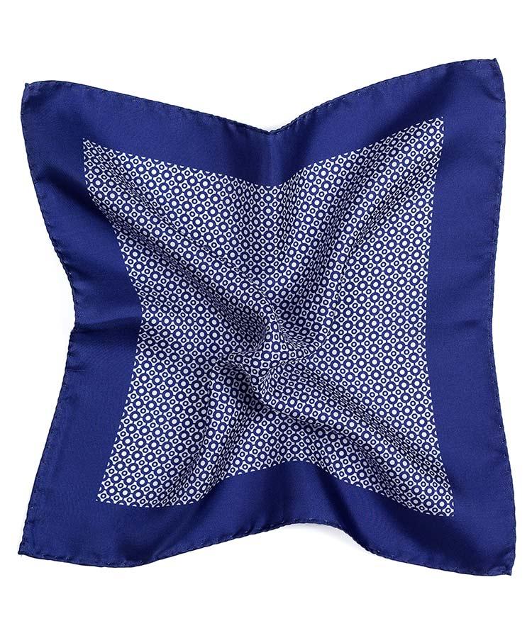 Blue Patterned Italian 100% Silk Pocket Square