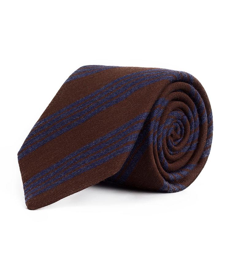Dark Brown & Blue Wool & Silk Tie