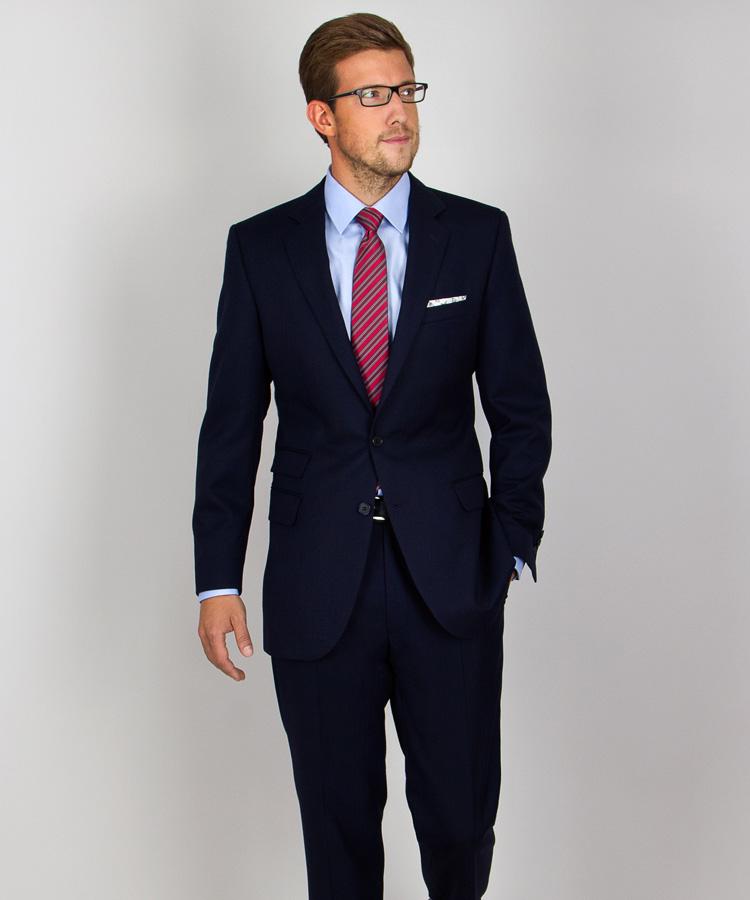Navy Herringbone Suit in English Wool - Oliver Wicks