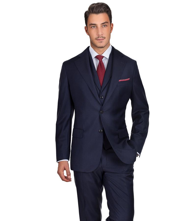 Navy Natural Stretch Wool 3 Piece Suit