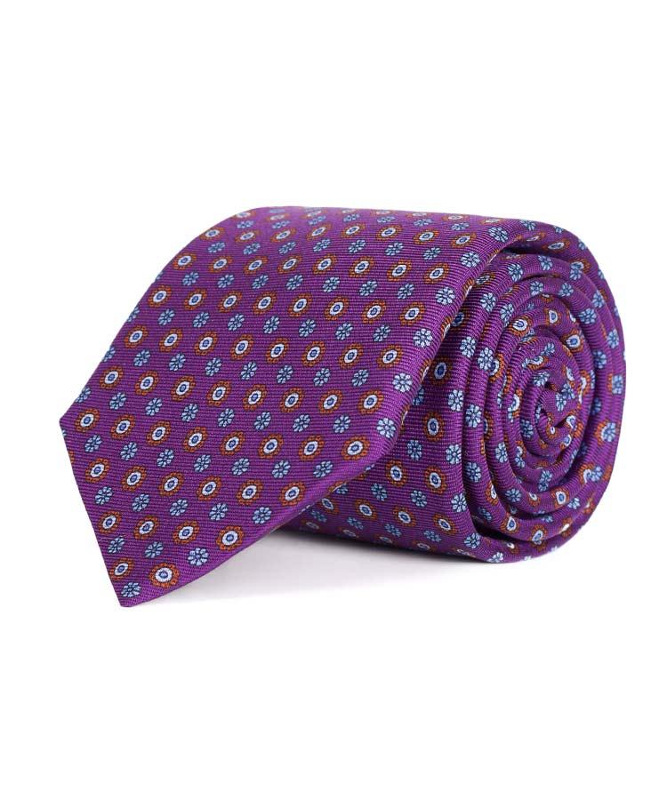 Purple Floral 28 Momme Silk Tie