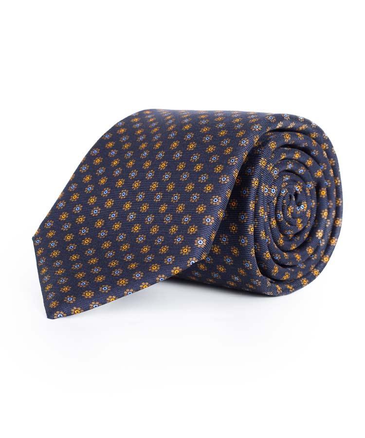 Navy & Bronze Floral 28 Momme Silk Tie