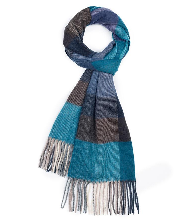 Blue & Green Check Wool Scarf
