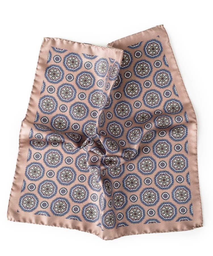 Light Brown & Blue Shapes Italian 100% Silk Pocket Square
