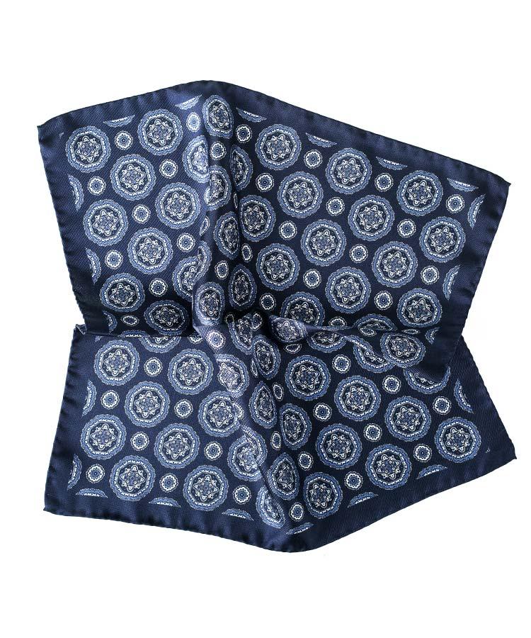 Navy & White Shapes Italian 100% Silk Pocket Square