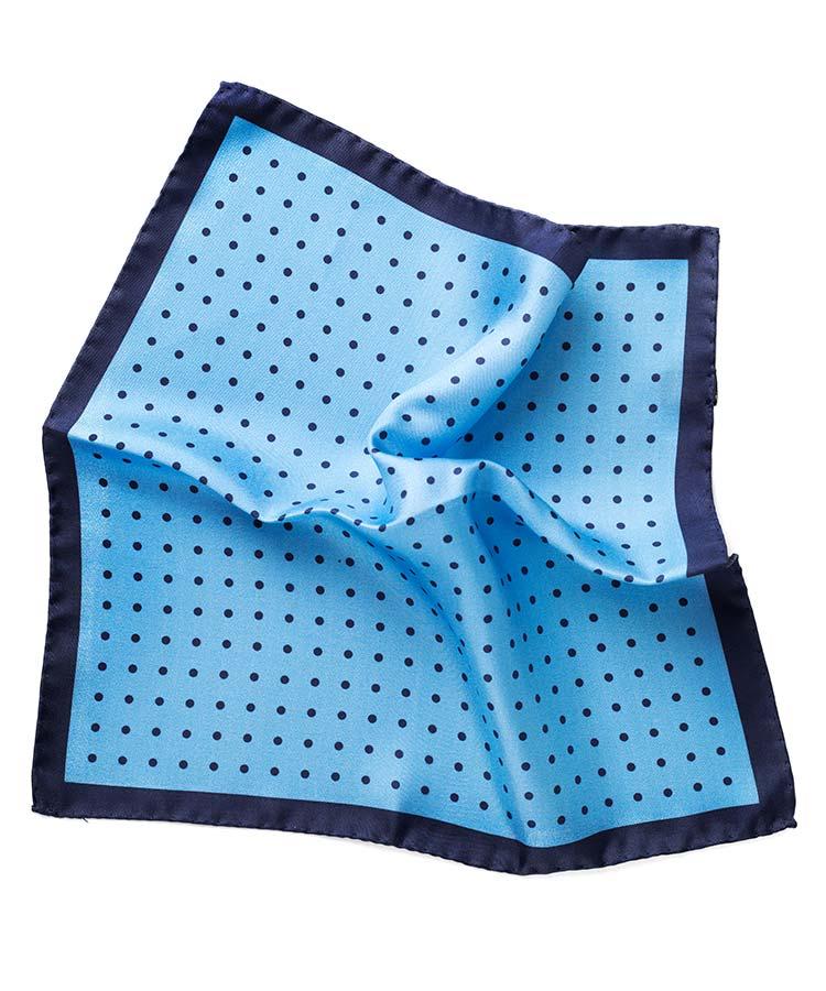 Sky Blue & Navy Dotted Italian 100% Silk Pocket Square