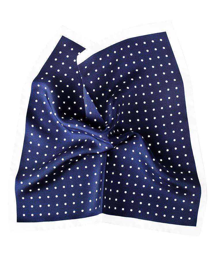 Navy & White Dotted Italian 100% Silk Pocket Square