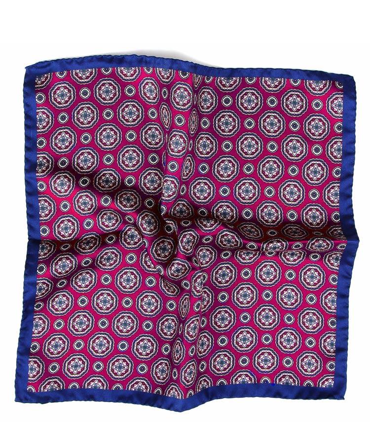 Magenta & Blue Shapes Italian 100% Silk Pocket Square