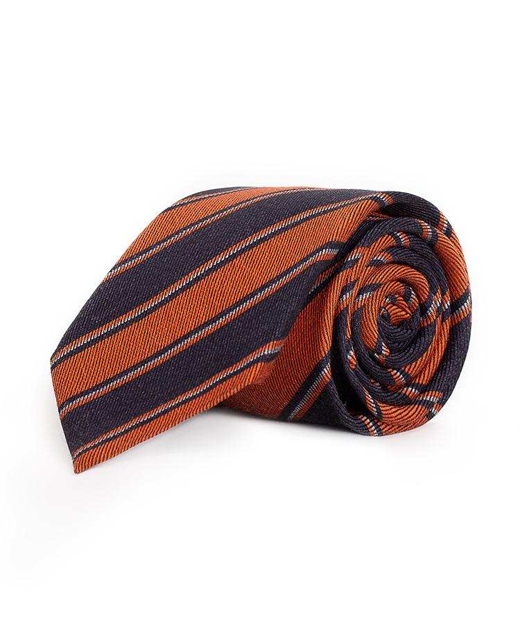 Blue & Copper Striped Wool & Silk Tie