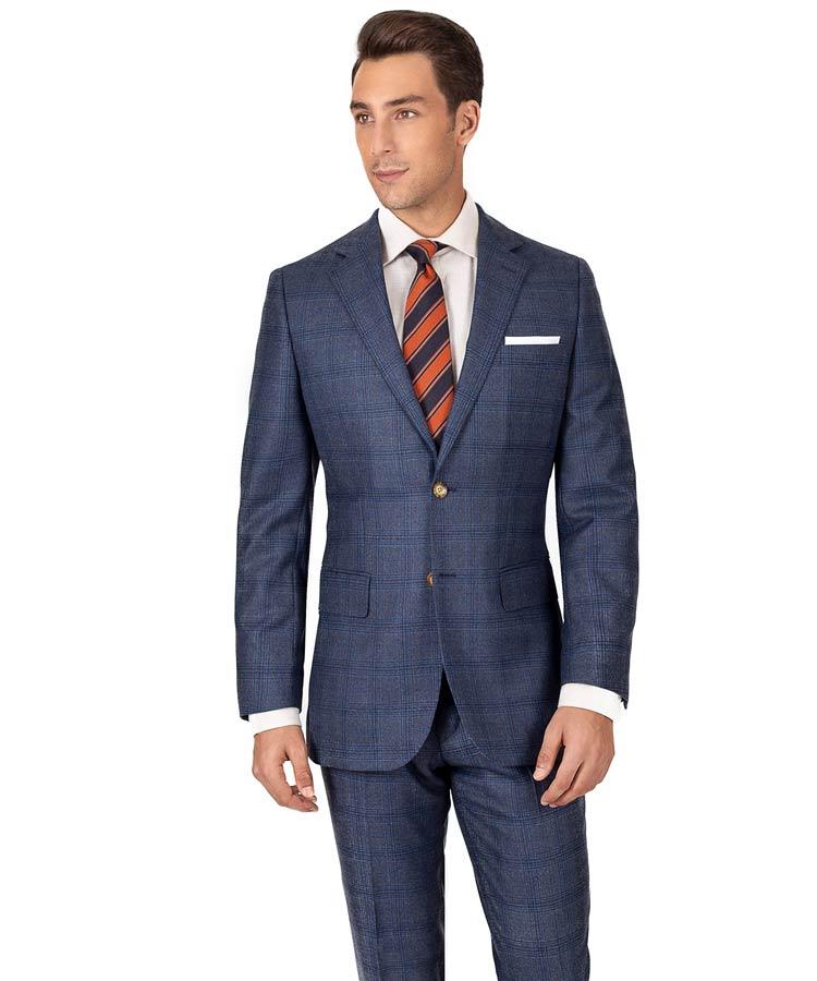 Steel Blue Plaid Wool & Cashmere Suit