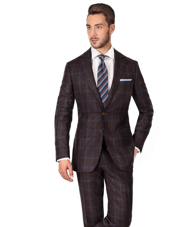 Blue Windowpane Brown Wool & Cashmere Suit