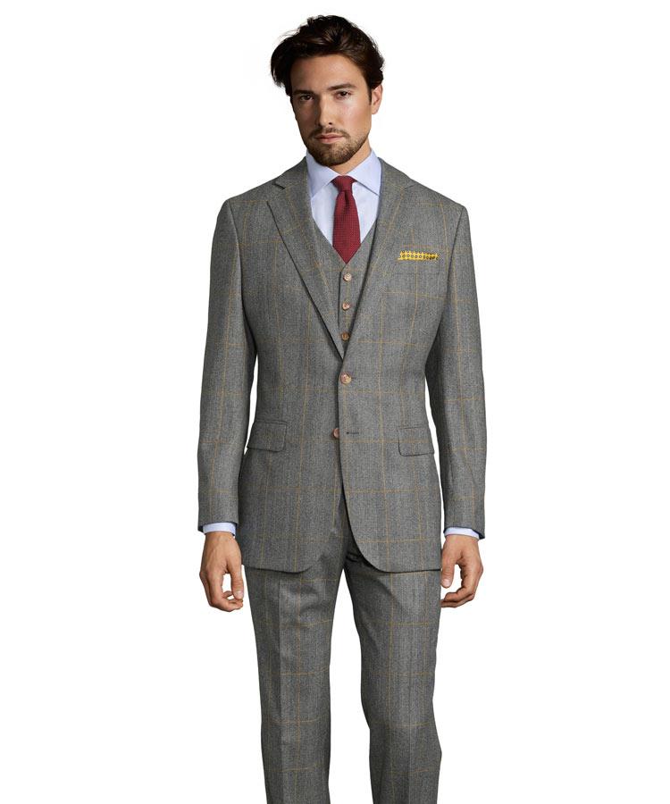 Grey Plaid With Yellow Overcheck 3 Piece Suit
