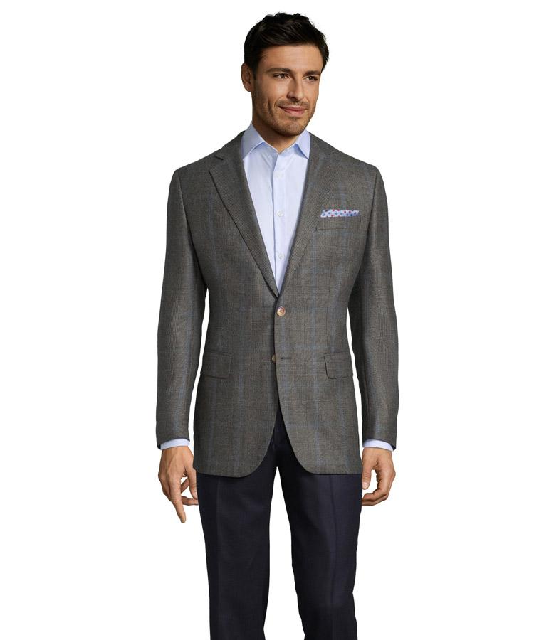 Blue Check Warm Grey Plaid Blazer