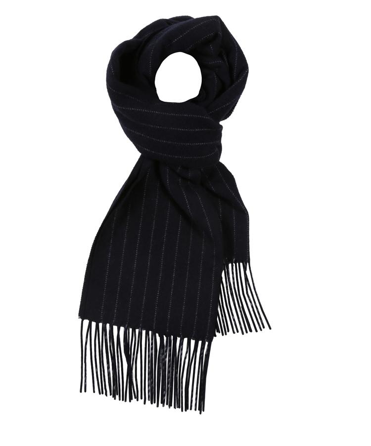 Navy Striped Wool Scarf