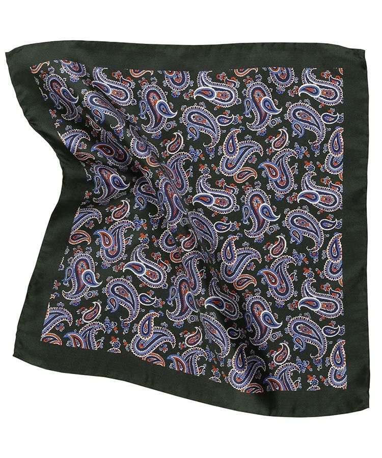 Green & Blue Paisley Patterned 100% Silk Pocket Square