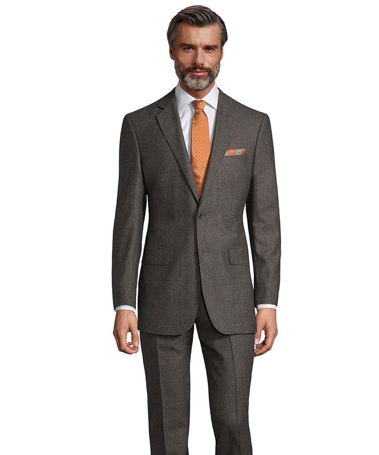 Dark Grey Brown Melange Natural Stretch Suit - Oliver Wicks