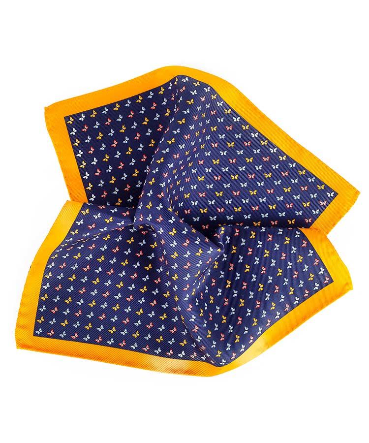 Orange & Blue Butterflies Print Pocket Square