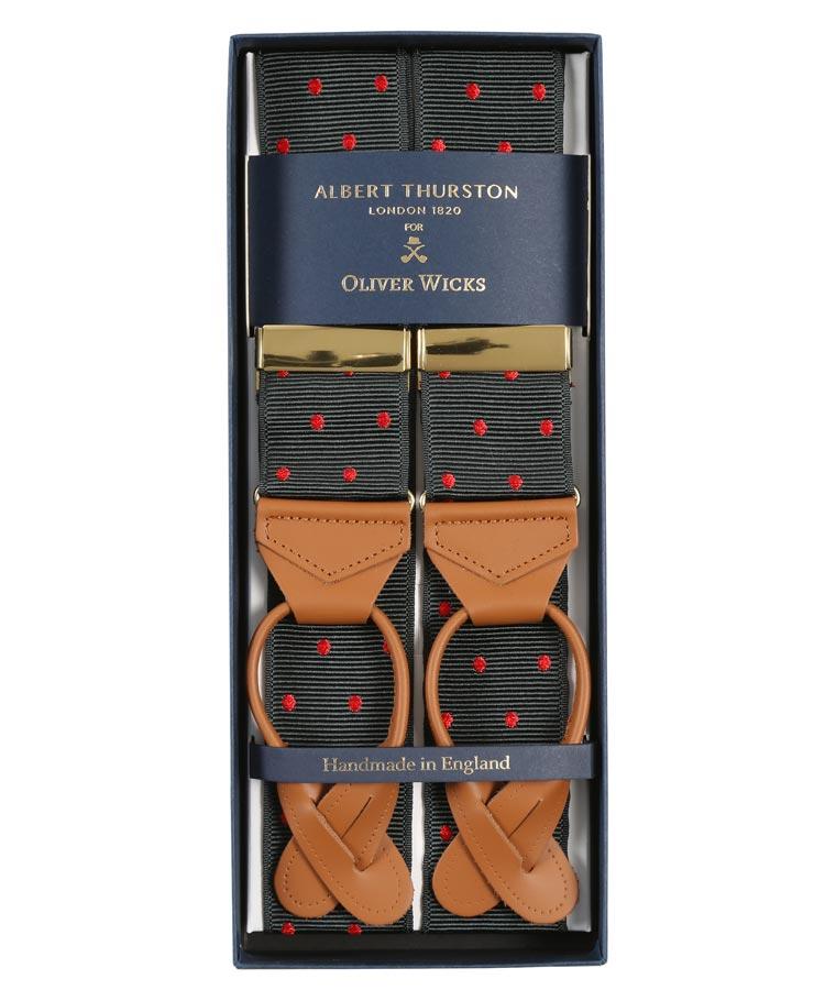 Olive Green & Red Polka Dot Suspenders