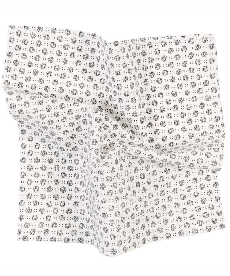 White Cotton Pocket Square With Black Circles