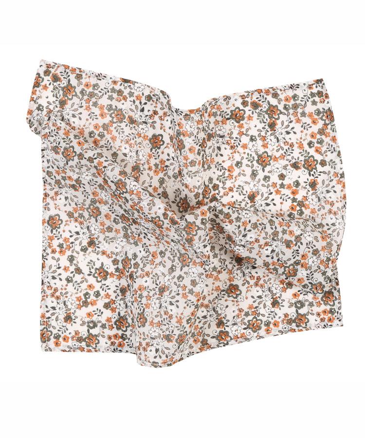 White, Green and Orange Floral Cotton Pocket Square