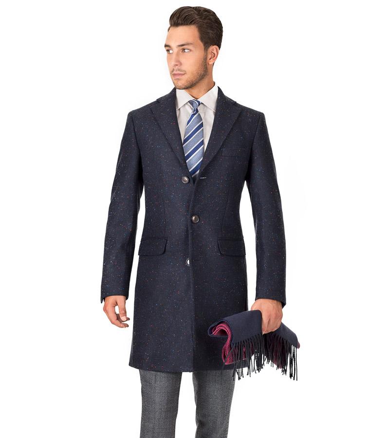 Coat in Navy Donegal Wool