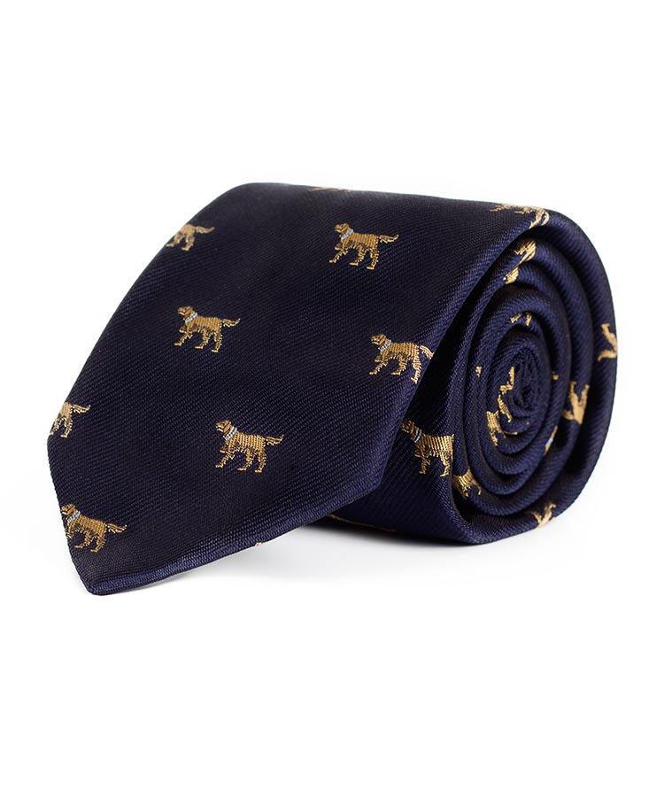 Dog Pattern Navy 100% Silk Tie