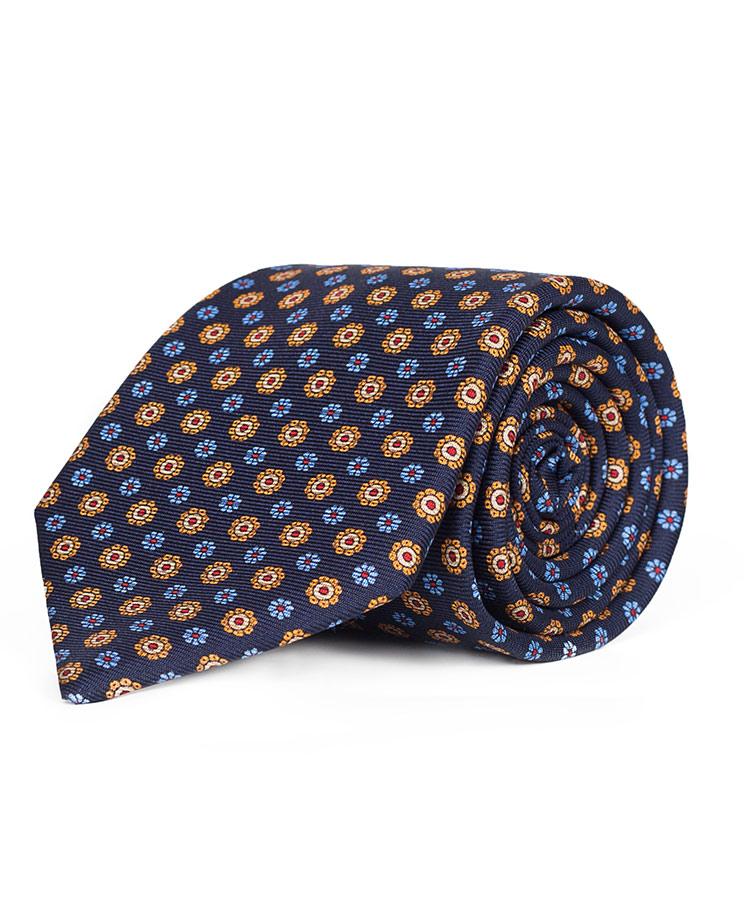 Blue & Gold Floral 28 Momme Silk Tie