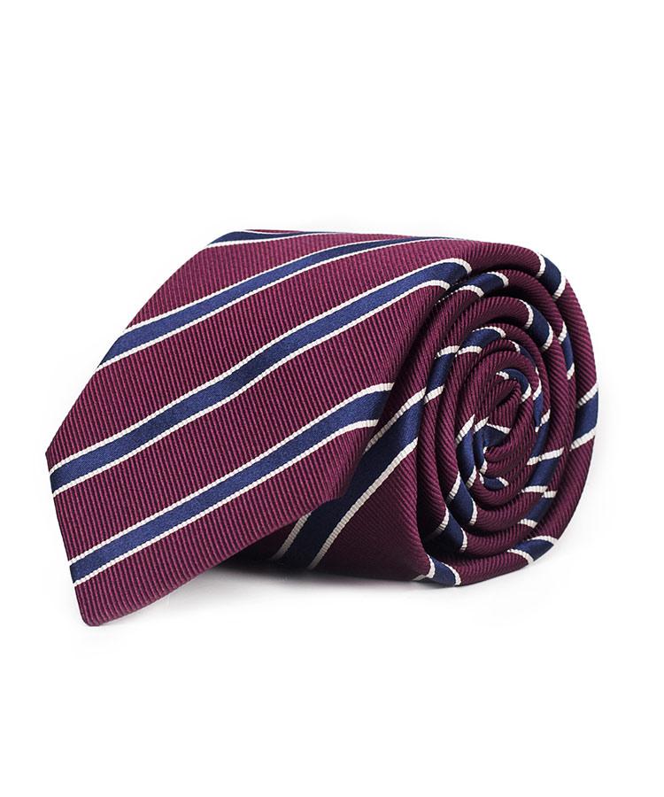 Blue Striped Burgundy Mogador Silk Tie