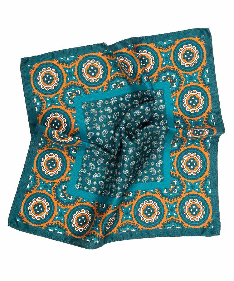 Green & Bronze Italian 100% Silk Pocket Square