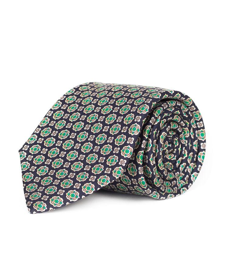 Navy & Green 28 Momme Silk Tie