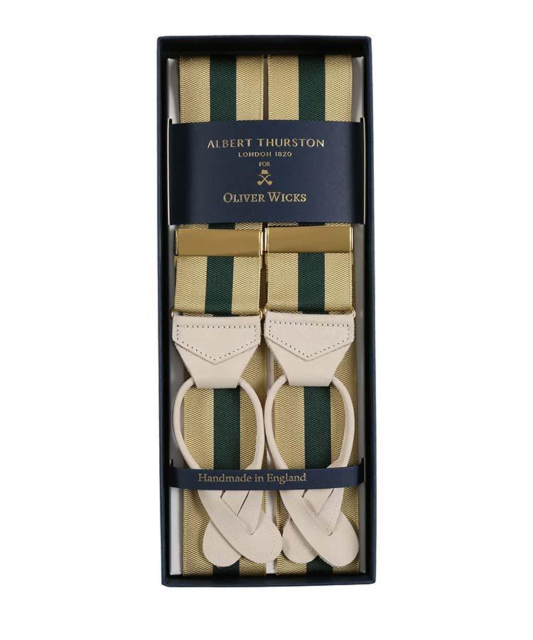 Beige & Green Striped Suspenders